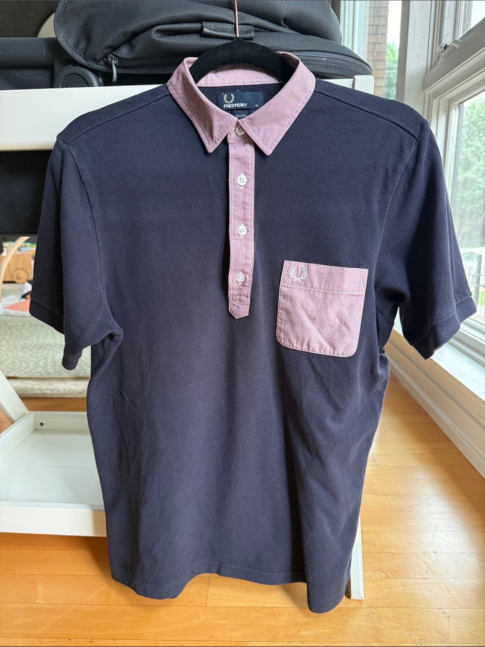 Fred Perry Navy Polo with Pink Contrast Collar and Pocket